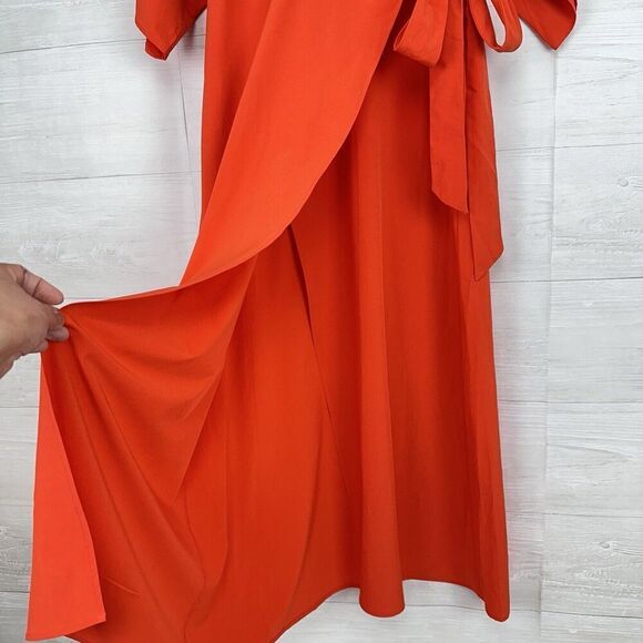 Athleta Size S Calistoga Wrap Midi Dress Swim Cover Up Orange Kimono UPF Stretch - Picture 5 of 15